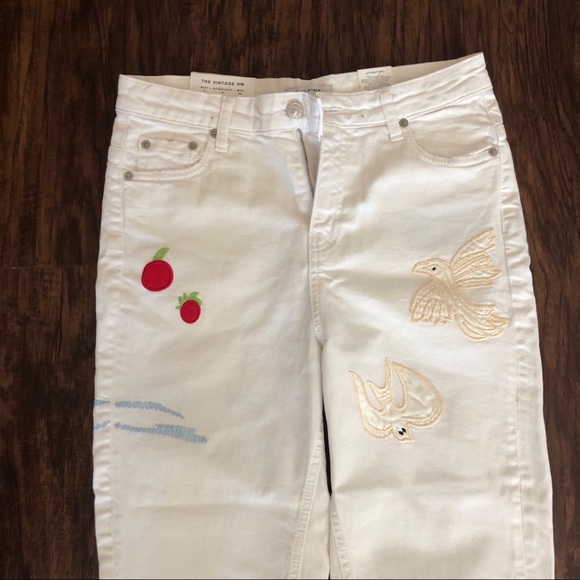 NWT! Zara Vintage High Waist Embroidered Beaded Straight Leg White Jeans Size 4 - Picture 9 of 13